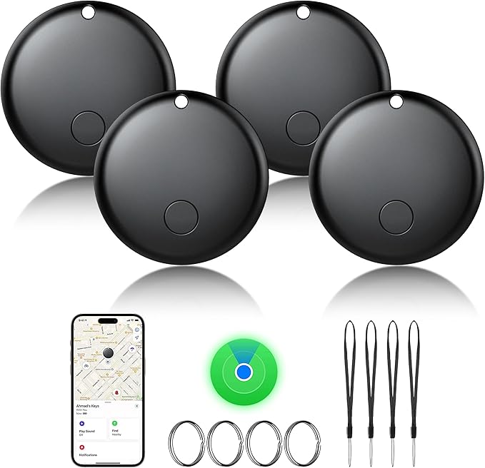 Air Tracker Tags-4 Pack Tracker Tag Work with Apple Find My (iOS 14.6 Above Only) Smart Tag Item Finders for Key, Luggage, Backpack，etc. (Black, 4 Pack)