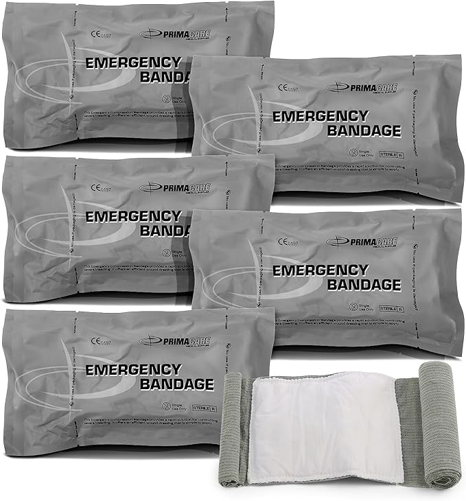 Primacare WB-7706 5-Pack Israeli Bandages – 6" Emergency Trauma Wound Dressing, Vacuum-Sealed, Sterile, Bleeding Control for First Aid, Tactical, Military, EMT & Survival Kits