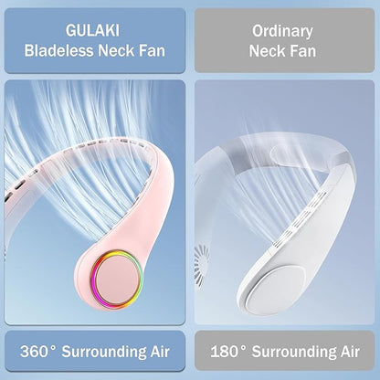 Portable Neck Fan, Personal Fan with 4000mAh Battery, Rechargeable Neck Fan with 3 Speeds and 64 Cool Lights, Birthday Gifts for Men Women Mom Dad, Hands Free Cooling fan for Summer(Pink)
