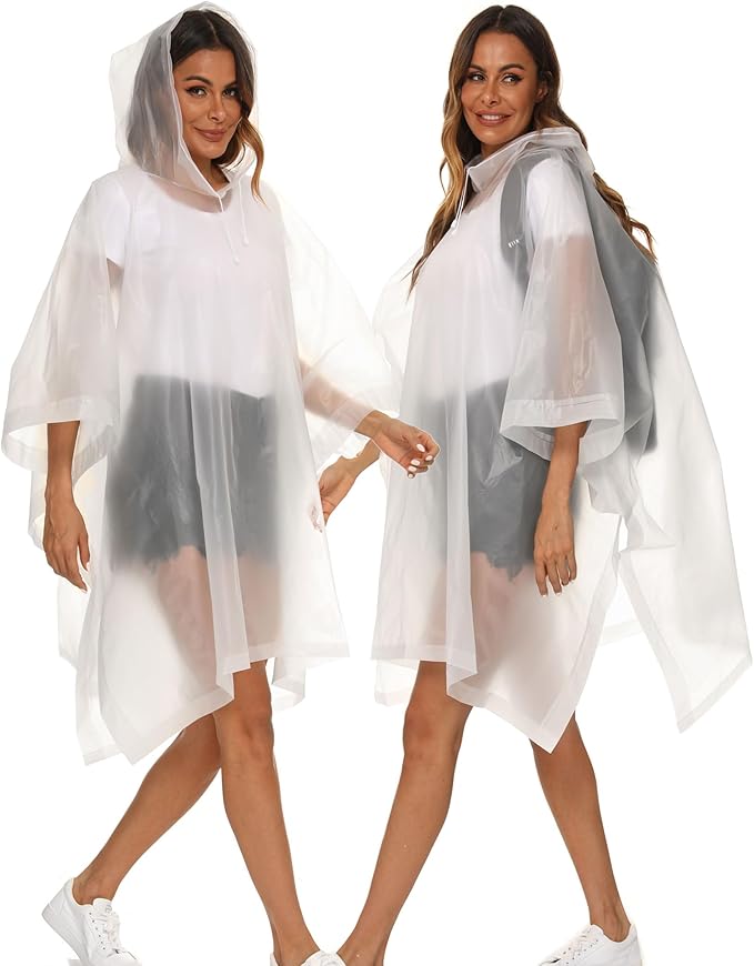 2 Pack Rain Ponchos for Adults Reusable - Raincoats Survival Emergency Heavy Duty Rain Coat with Drawstring Hood