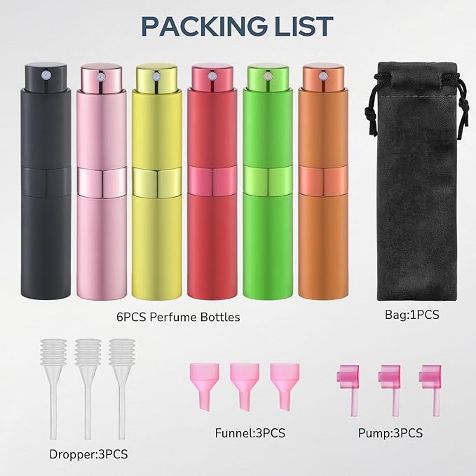 Travel Perfume Bottle Refillable - Cologne Spray Atomizer Mini - Small Travel Size Empty Sprayer for Refill Sample Container - Portable Fragrance Decant Dispenser for Women Men 8ml 6PCS Red