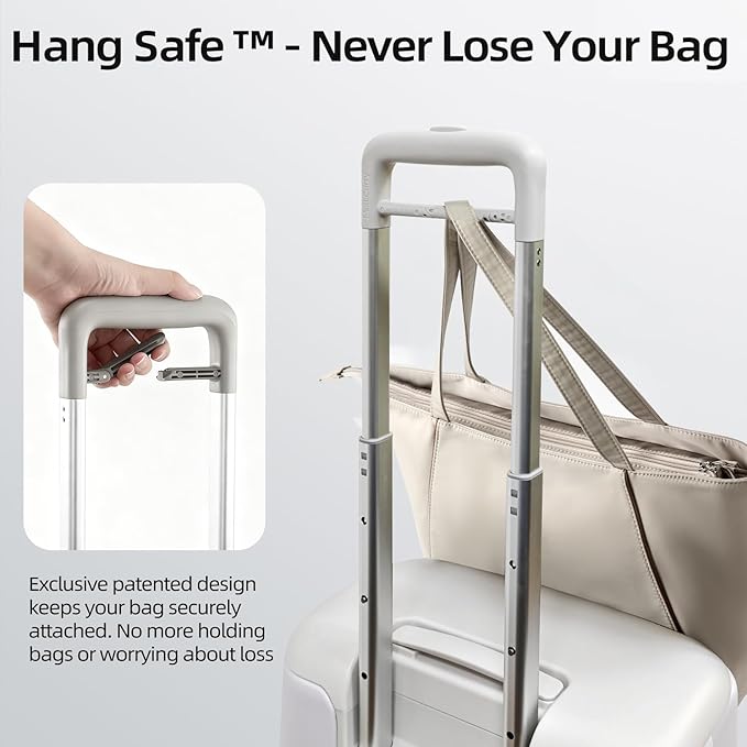 Hang Safe Carry On Luggage,PC Hard Shell Zipperless Bussiness Suitcases,21.3''x15''x9''Airline Approved,360° Spinner Wheels,TSA Locks USB Charging Port,Top Travel Seat,White