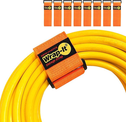 Super-Stretch Wrap-It Storage Straps - 12" (8-Pack) Orange - Elastic Hook and Loop Cinch Straps Extension Cord Organizer Hose and Cables Wraps
