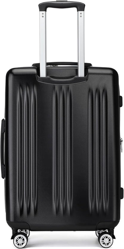 Kono Lightweight 24 Inch Expandable Luggage with Quiet Spinner Wheels TSA Lock, Scratch and Drop Resistant PC+ABS Hardside Durable Medium Checked Suitcase, Black