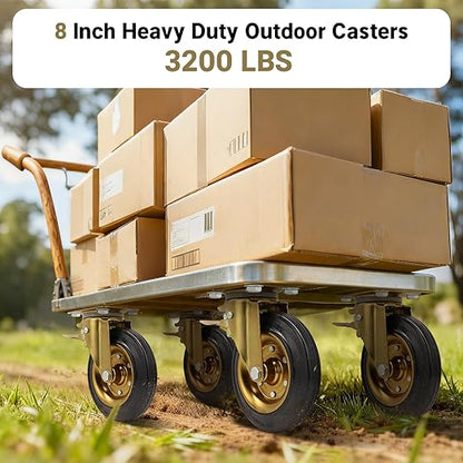 Nefish 8 Inch Outdoor Heavy Duty Caster, Large Castors Wheels Set of 4 with Brake, Durable Industrial Grade Casters 3200 LBS, 360 Degree Plate Swivel Castor Wheels for Cart, Workbench, Machine