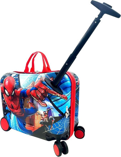 Fast Forward Ride-On 18" Suitcase For Kids/Tow-Along Toddler Carry-On Luggage With Wheels (Spiderman)