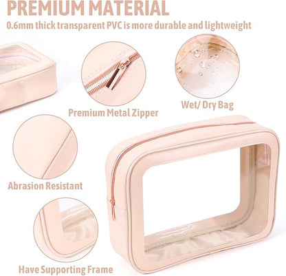 5PCS Clear Toiletry Bag,TSA Approved Travel Makeup Pouch with Zipper for Cosmetics and Toiletries，Diaper Bag Organizer Pouch Set，Women's Purse Organizer and Clear Car Bag