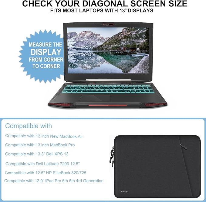 Laptop Sleeve 13 inch, Shockproof Protective Computer Case with Accessories Pocket, Portable Laptop Bag Compatible with 13 in New MacBook Air, MacBook Pro 13 inch, Black