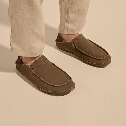 OLUKAI Moloa Slipper, Men's Premium Leather Slip-On Shoes, Soft Genuine Shearling Lining & Gel Insert, Drop-In Heel & All-Day Comfort
