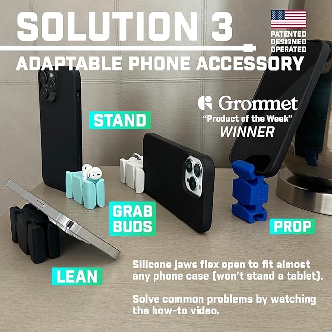 CordBrick Stocking Stuffers for Adults Cord Management Weighted Cord Holder Cable Wrap Phone Stand - Multiuse Gadget Organizer for Nightstand, Desk. Gift for Men, Durable Silicone. 1pk Black