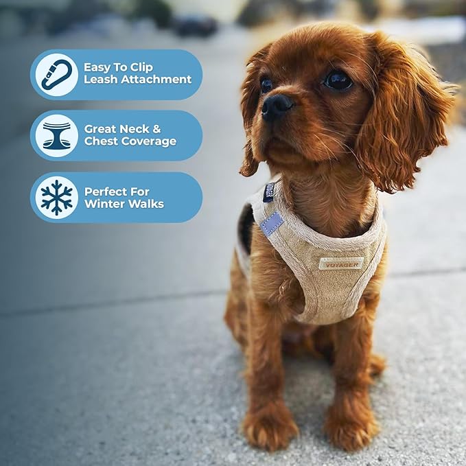 Best Pet Supplies - All Weather Mesh/Plush, Reflective, No Pull Harness for Small, Medium Dogs, Cats - Secure with Hook & Loop Fastener, Buckle, Double D-Rings - Harness (Latte Suede), S