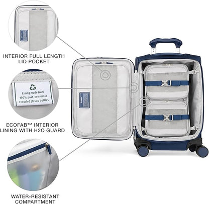 Travelpro VersaPack+ Lightweight Softside Expandable Carry on Luggage, 8 Spinner Suitcase, TSA Lock, Men and Women, Carry On 21-Inch, Estate Blue
