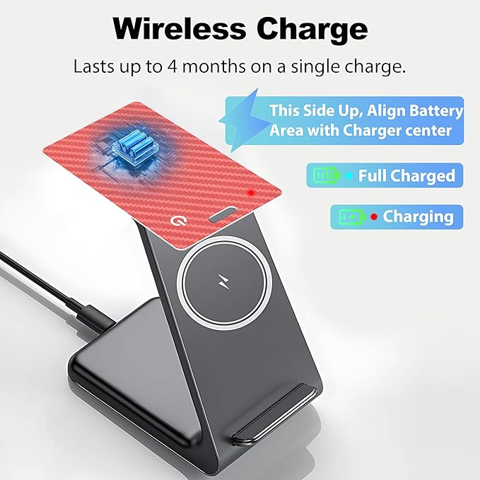 [Apple MFi Certified] Wallet Tracker Card with Apple Find My (iOS Only) Rechargeable Air Tracker Tags Bluetooth Wallet Finder IP68 Waterproof GPS Tracker Item Finder for Keys, Bags, Passport Red