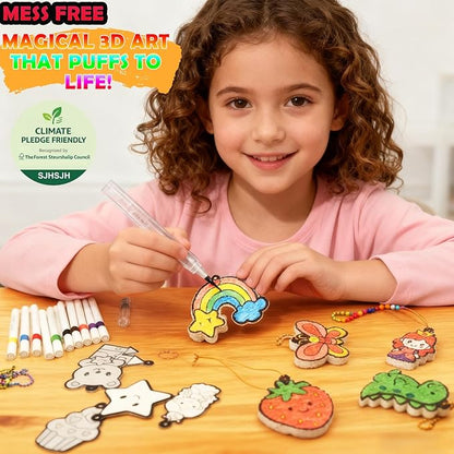 Aqua Puffs 3D Art Kit for Kids, Stocking Stuffers – Mess-Free Paint by Number Crafts with Princesses & Unicorns, DIY Color & Inflate Activity Set, Creative Travel Toy & Gift for Girls & Boys Ages 4-10