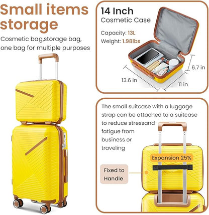 Merax Luggage 4 Piece Set Hardside Expandable Suitcase Set with Case,Travel Luggagewith Spinner Wheels,Airplane Approved Carry On Luggage Sets,Yellow,14/20/24/28