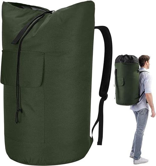 Laundry Bags Extra Large Heavy Duty, 115L Laundry Backpack, Sturdy Laundry Bag with Shoulder Straps, Army Green Laundry Bag for College, Top Loading Duffle Bag for Camp, Travel, Dorm, Apartment
