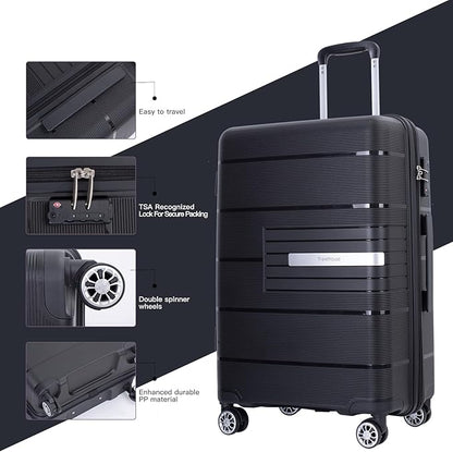 Travelhouse Luggage Sets, Expandable Hardside Suitcases 24in/28in, Carry on 20in,3 Piece Set Travel Luggages Clearance with Double Spinner Wheels TSA Lock Lightweight (Black-1206)