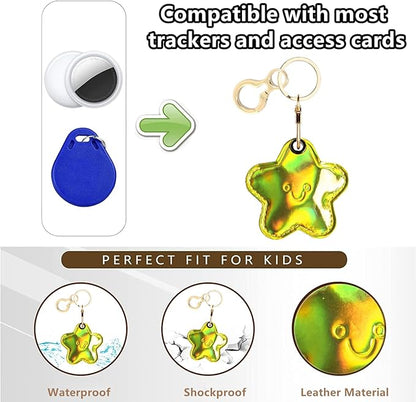 Leather Keychain Holder Case Compatible with AirTag,Cute Protective Shiny Charm Cover with Keyring,Anti-Scratch Finder GPS Tracker Case for Wallet Keys,Bag,Pets(Star)