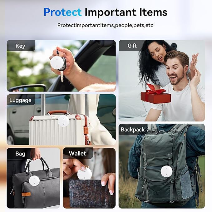 Air Tracker Tags for Android or iOS, Dual System Air Smart Tags-4 Pack, Compatible with iOS Find My or Google'S Find Hub App, Bluetooth Tracker Tag Item Finder for Keys,Luggages,Backpack (White)