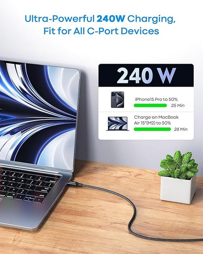 240W USB C to USB C Cable, [10ft 2-Pack] Long USBC to USBC Cable Type C Charge Cord Super Fast Charging for MacBook Pro, iPad Pro, iPhone 16 15 Pro, Samsung Galaxy S25 S24