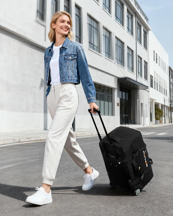 25 Inch Duffle Bag with Wheels and Handle for Men - Water Resistant Wheeled Duffle Bag for Weekend Travel & Overnight Trips, Black