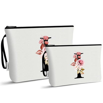 Vavabox A-Z Personalized Makeup Bag, Birthday Gifts for Women Mom, Gifts for Best Friend, Bride Bridesmaid Cosmetic bag (I, 03-White Set)