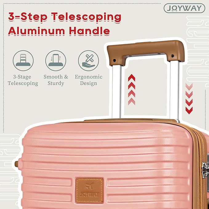 Joyway Expandable Carry on Luggage Sets Airline Approved, Lightweight Hard Shell 20 Inch Carry-on Suitcase with Spinner Wheels, Pink Brown