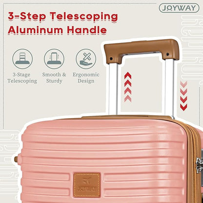 Joyway Expandable Carry on Luggage Sets Airline Approved, Lightweight Hard Shell 20 Inch Carry-on Suitcase with Spinner Wheels, Pink Brown