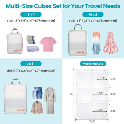 Cambond Compression Packing Cubes for Travel Women - Expandable Travel Bags Luggage Organizers Travel Essentials Compression Cubes for Travel Carry on Suitcases Organizer