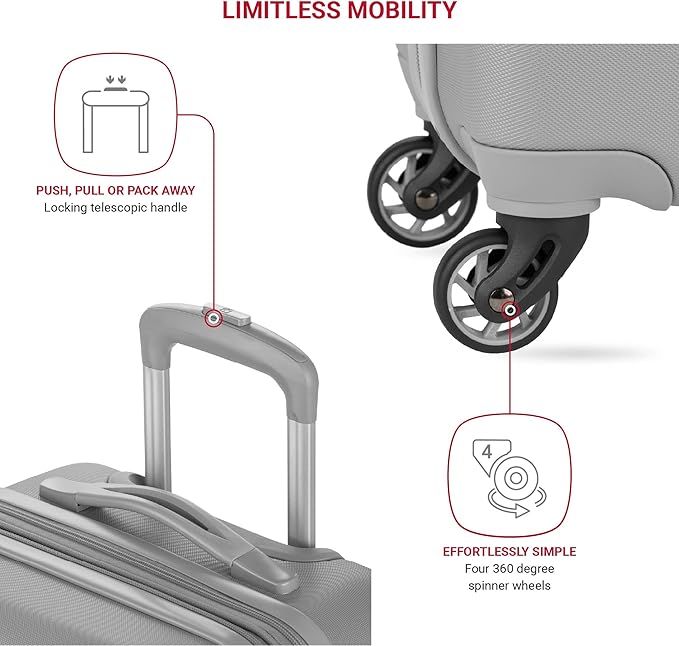 SwissGear 7366 Signature Hardside Expandable Luggage with Spinner Wheels, TSA Lock, Cup-Holder, Grey, Carry-On 19-Inch