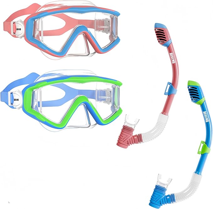 Aegend Snorkeling Gear for Adults Youth Kids, Dry Snorkel Set Panoramic View Enhanced Anti-Leak and Anti-Fog Technology, Adjustable Strap for Snorkeling Scuba Diving Swimming with Mesh Bag
