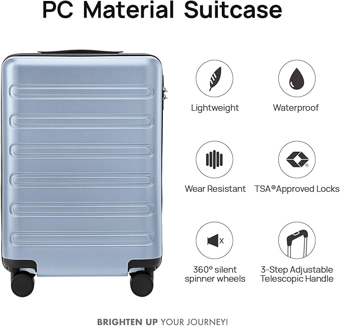 NINETYGO Medium Checked Luggage 24 Inch, Checking In Luggage with Smooth Spinner Wheels, Expandable, Hard Shell PC+ABS Suitcase, Lightweight Travel Luggage, TSA Approved (Blue, Andes)