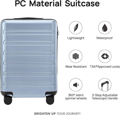 NINETYGO Medium Checked Luggage 24 Inch, Checking In Luggage with Smooth Spinner Wheels, Expandable, Hard Shell PC+ABS Suitcase, Lightweight Travel Luggage, TSA Approved (Blue, Andes)