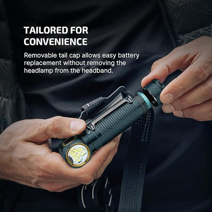 OLIGHT Perun 3 Rechargeable Headlamp Flashlight, 3000 Lumens LED Headlight with Red Light, Waterproof Head Lamp with Headband for Outdoor Camping, Hiking, Working (Dream Blue)