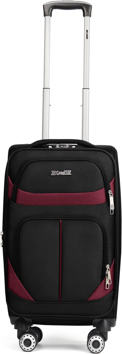 20" Luggage, Softside Suitcase with LOCK,Expandable Luggage w/Double Spinner Wheels, Lightweight Rolling Suitcases for Travel Carry On Luggage（Black-Burgundy,20in）