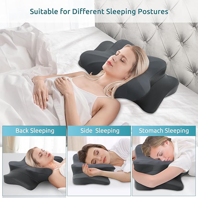 DONAMA Cervical Pillow for Neck and Shoulder,Contour Memory Foam Pillow,Ergonomic Neck Support Pillow for Side Back Stomach Sleepers with Pillowcase