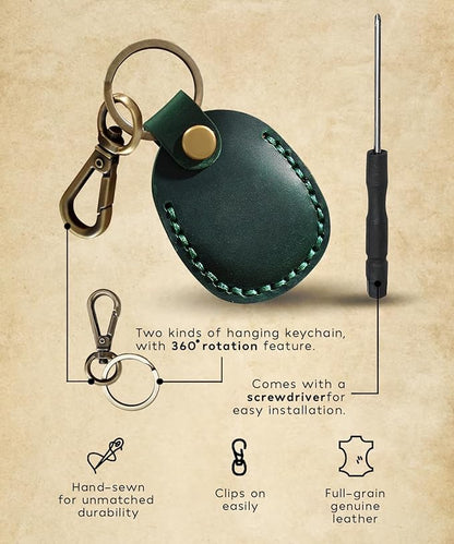 Genuine Leather AirTag Keychain Compatible with Apple AirTag Holder Leather Key Ring. Anti Lost Secure Key Chain Case for Pet Collar Luggage Bag Travel. Full Cover Protective Air Tag Keyring, 4 Pack