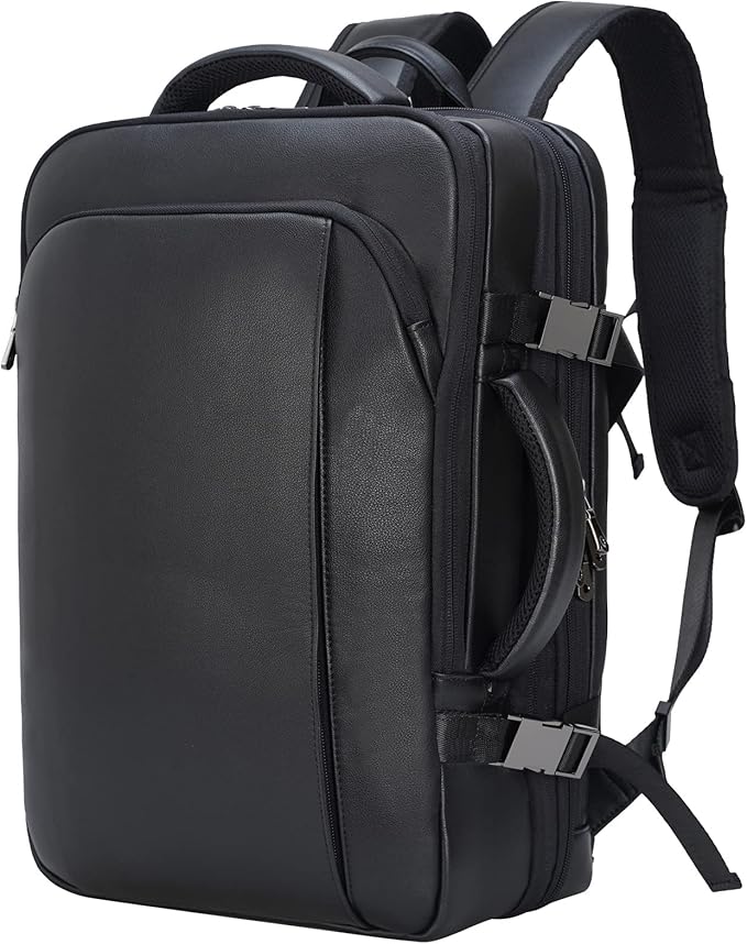 Masa Kawa Leather 15.6 Inch Laptop Backpack for Men Expandable 36L Business Travel Rucksack Daypack Weekender Bag