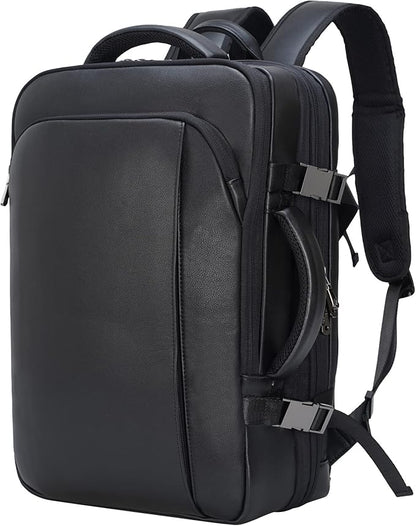 Masa Kawa Leather 15.6 Inch Laptop Backpack for Men Expandable 36L Business Travel Rucksack Daypack Weekender Bag