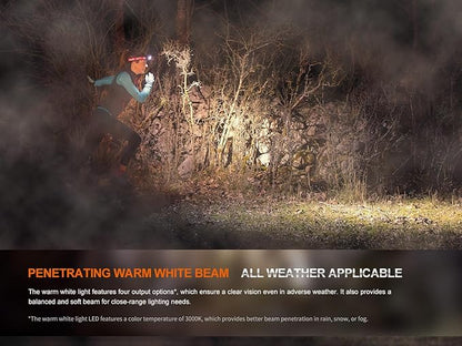 Fenix HM65R-T V2.0 Running Headlamp, 1600 Lumen White Light and Warm White Dual Beams, USB-C Rechargeable, Lightweight Long Runtime for Trail Running, with Organizer (Black)
