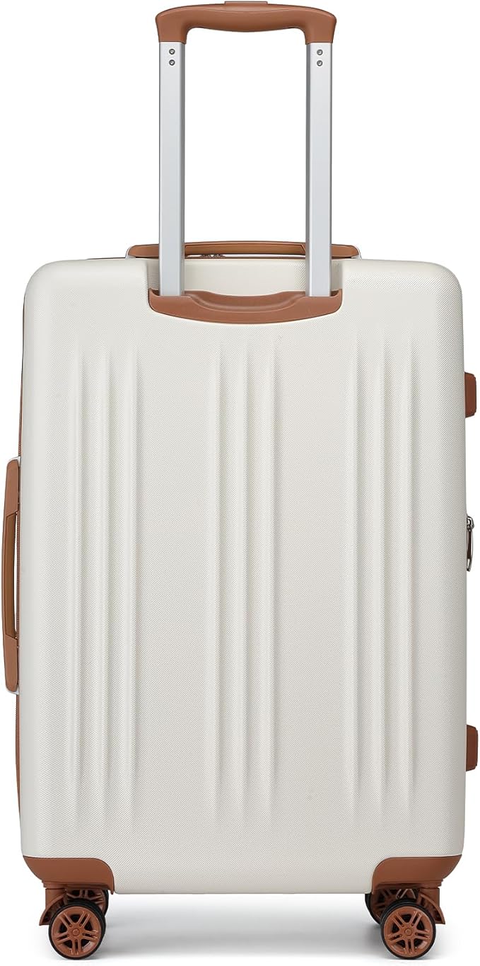 Kono Lightweight 24 Inch Expandable Luggage with Quiet Spinner Wheels TSA Lock, Scratch and Drop Resistant PC+ABS Hardside Durable Medium Checked Suitcase, Cream White & Brown