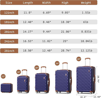 Melalenia Luggage Sets 3 Piece, Hard Shell Carry on Suitcase with Spinner Wheels and TSA Lock, Travel Lightweight Luggage Set for Women, Navy Brown