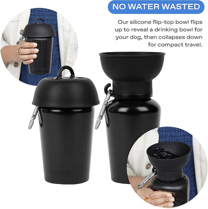 Springer by Springland Flip Portable Dog Water Bottle with Foldable Food Grade Silicone Bowl - 20 Ounce Travel Dog Water Bottle Ideal for Camping - Easy Squeeze Hydration & Release to Drain