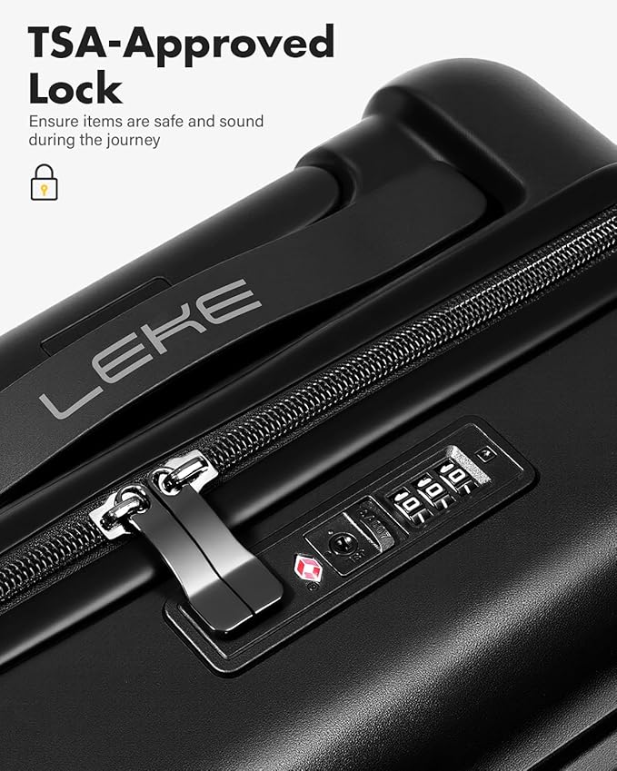Lekesky 16 Inch Underseat Carry On Luggage Airline Approved, Small Hard Shell Suitcase with TSA Lock Spinner Wheels, Lightweight Personal Item Carry-On for Travel, Black