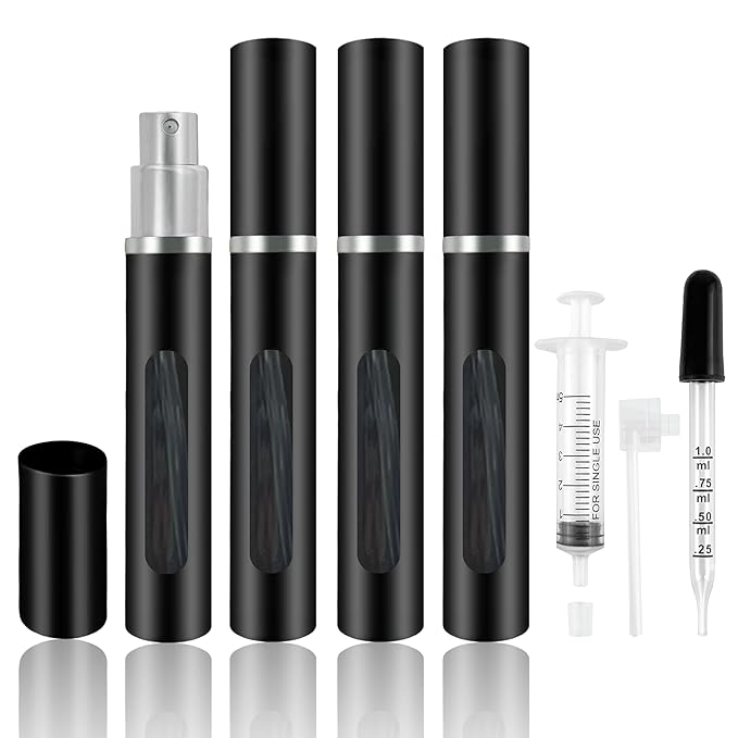 4 Pack Refillable Mini Perfume Atomizer Bottle，Portable Separate Bottles，Travel and Outings Spray Boxes Dispensers 5ml/0.2oz (Black)