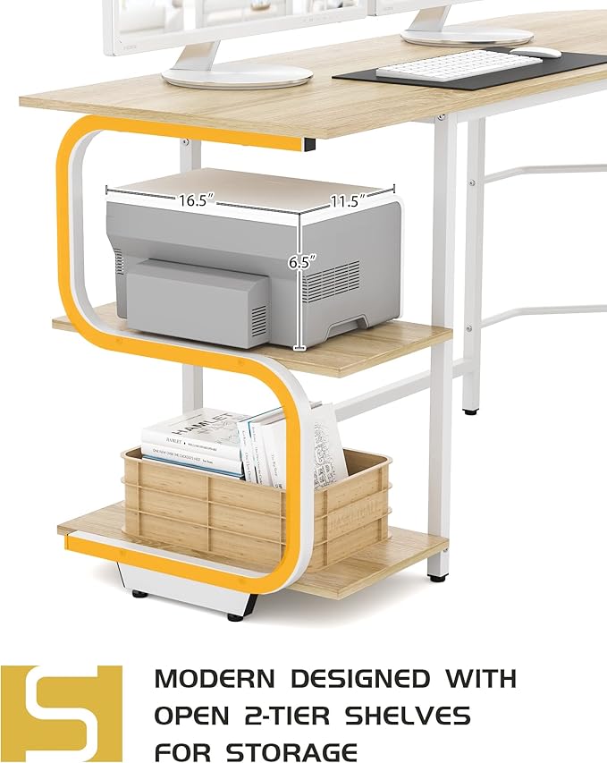 Teraves Reversible L Shaped Desk with Large Surface, 69 Inch Sturdy Corner Desk with Storage Shelves, Premium Office Computer Desk Workstation for Home Office Gaming