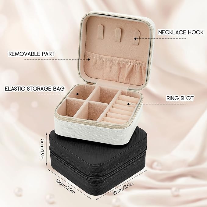 Taiyin 12 Pcs Travel Jewelry Case Box Bridesmaid Gifts Bulk Travel Jewelry Cases Boxes Small Jewels Organizers Mini Accessories Ornaments Storage for Women Girls Wedding Gifts (White,Black)