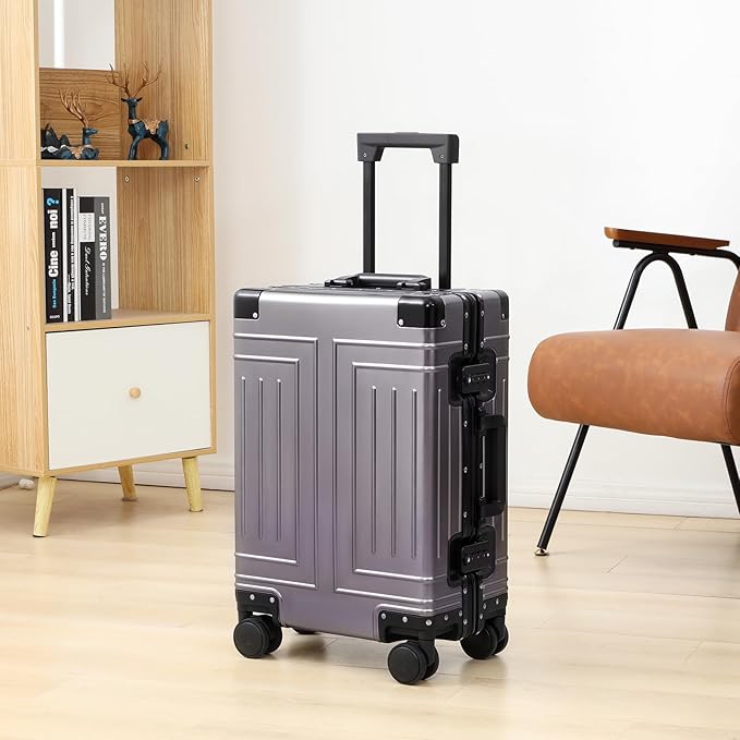 All Aluminum Magnesium Carry On Luggage，Cut from Whole Aluminum Sheet，22x14x9 Airline Approved ，（3rd Generation，Premium Magnesium Metal zipperless suitcase ） (grey, 20inch)