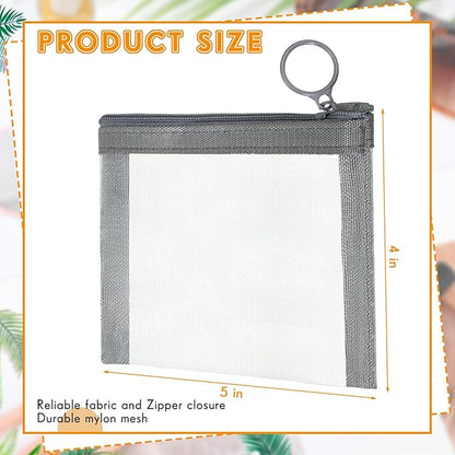 Jexine 30 Pieces Mini Zipper Mesh Bags Nylon Small Zipper Pouch Mini Pouch Portable Beauty Purse Mesh Coin Purse for Travel Home Keychain Holder Makeup Cosmetic Storage(5 x 4 Inches,Gray)