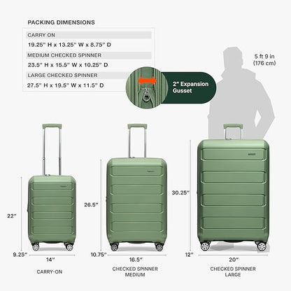 Traveler's Choice Pagosa Indestructible Hardshell Expandable Spinner Luggage, Green, 26-Inch Medium